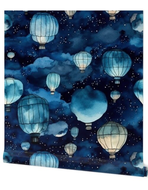Watercolor Blue Colored Chinese Paper Lanterns Wallpaper