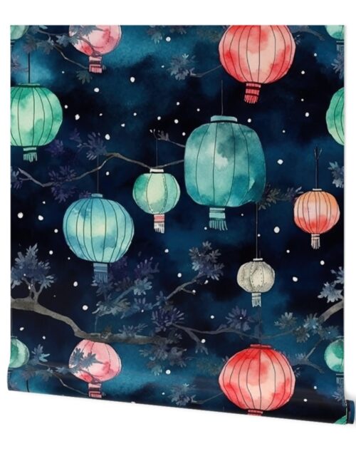 Watercolor Multi-Colored Chinese Paper Lanterns Wallpaper