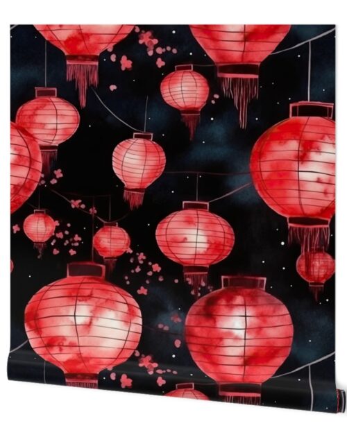 Red Glowing Chinese Paper Lanterns Watercolor Wallpaper