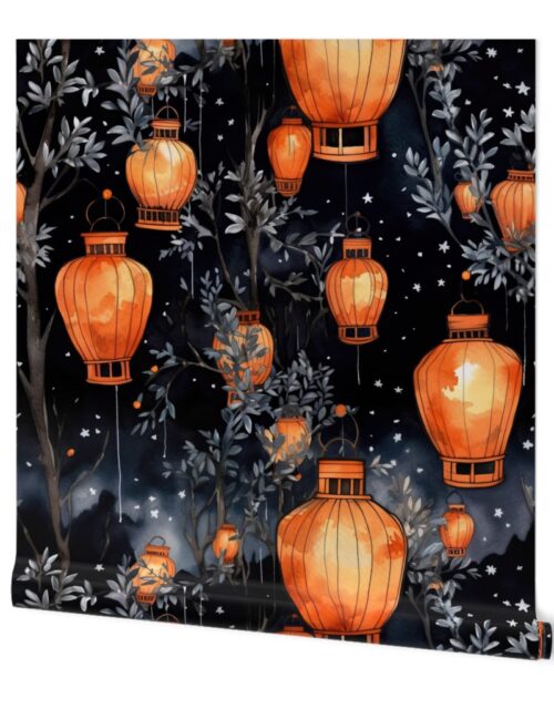 Orange Glowing Chinese Paper Lanterns Watercolor Wallpaper
