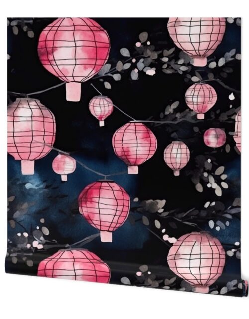 Glowing Chinese Paper Lanterns Watercolor Wallpaper