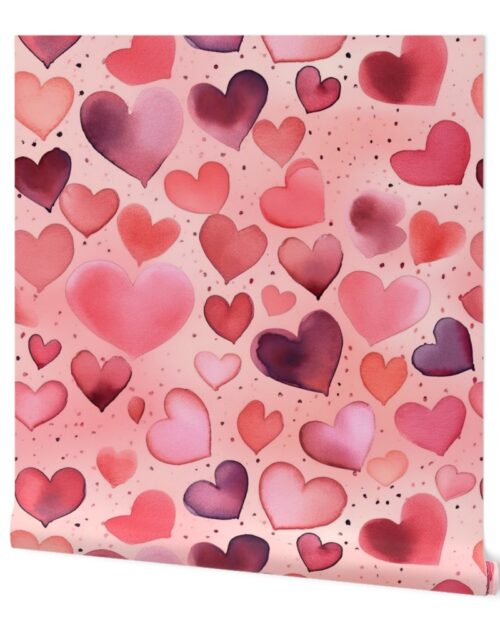 Watercolor Pink and Red Valentines Hearts Wallpaper