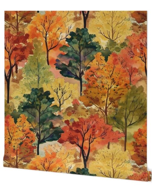Watercolor of New England Endless Forest Fall Trees Wallpaper