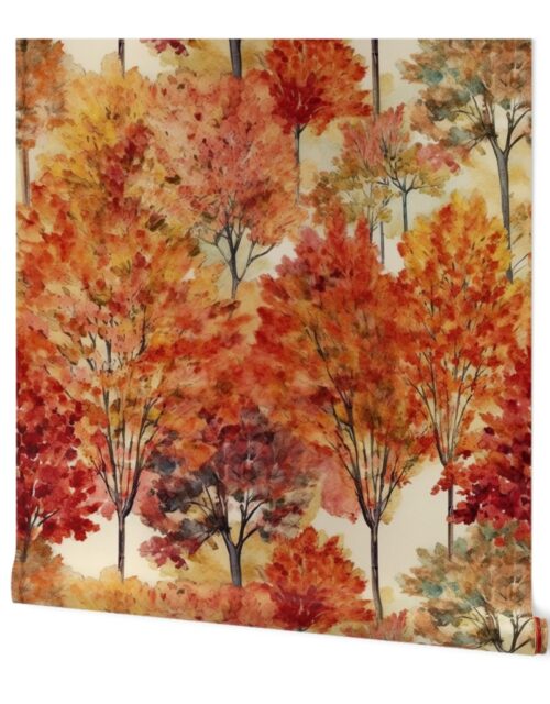 Watercolor of New England Endless Forest Fall Trees Wallpaper