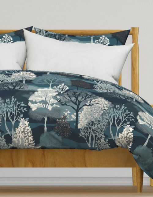 New England Endless Forest Trees Winter Duvet Cover