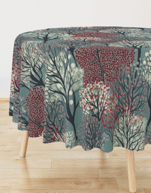 New England Endless Forest Trees Winter Round Tablecloth