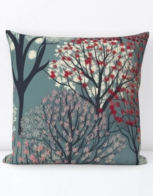 New England Endless Forest Trees Winter Square Throw Pillow