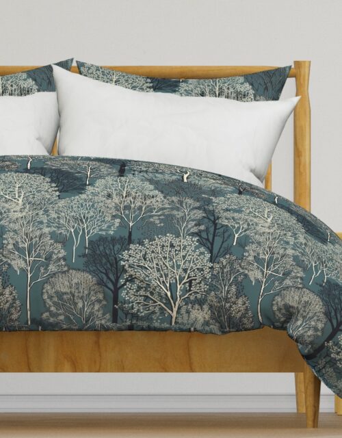 New England Endless Forest Trees Winter Duvet Cover