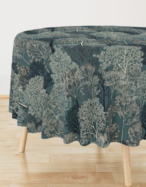 New England Endless Forest Trees Winter Round Tablecloth