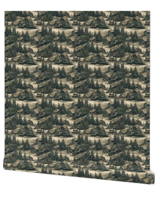 Montana Treescape Evergreens with Cabins Wallpaper