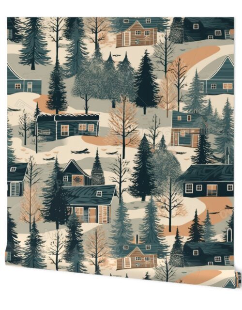 Montana Winter Cabins Montana with Evergreens Wallpaper