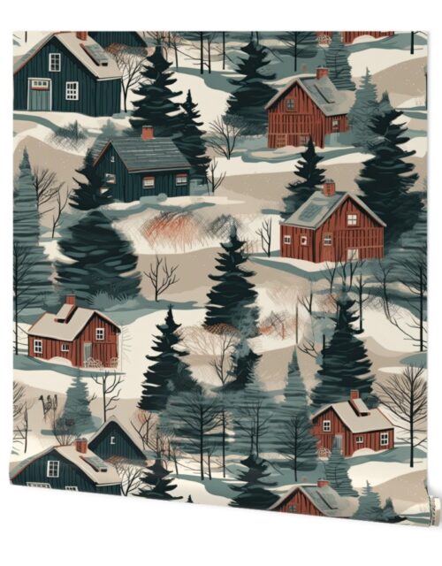 Montana Winter Cabins Montana with Evergreens Wallpaper