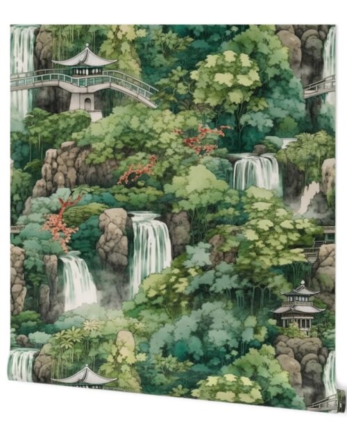 Japanese Water Garden with Waterfalls Wallpaper