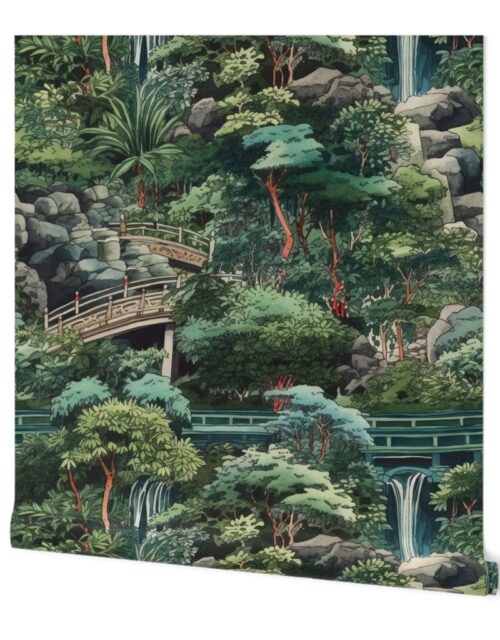 Japanese Water Garden with Bridges Wallpaper
