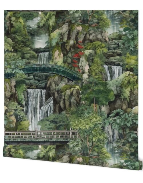 Japanese Water Garden with Waterfalls Wallpaper