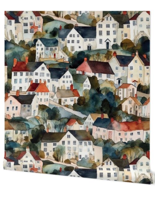 English Village Houses in Watercolor Wallpaper