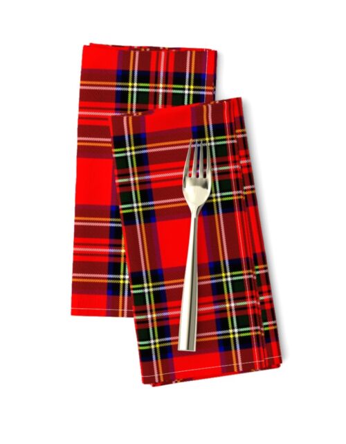 Small Bright Red and Green Stewart Christmas Tartan Dinner Napkins