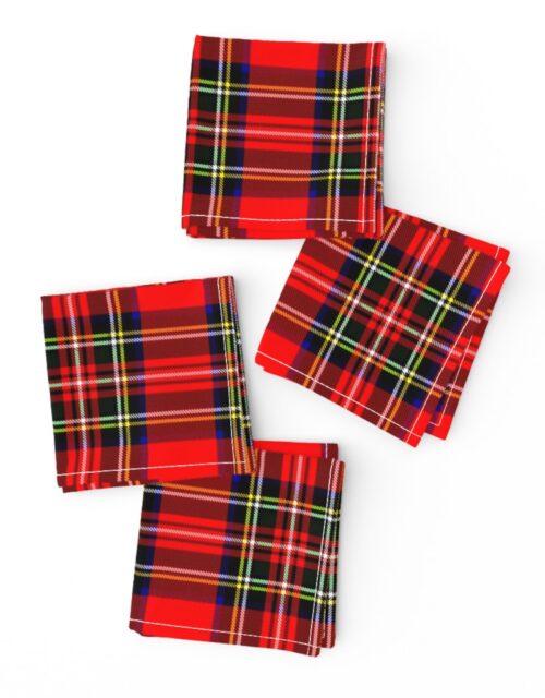 Small Bright Red and Green Stewart Christmas Tartan Cocktail Napkins