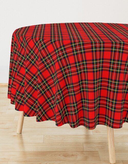 Small Bright Red and Green Stewart Christmas Tartan Round Tablecloth