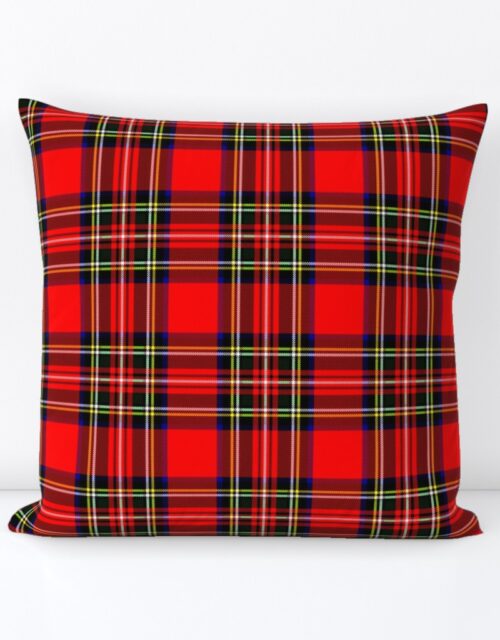 Small Bright Red and Green Stewart Christmas Tartan Square Throw Pillow