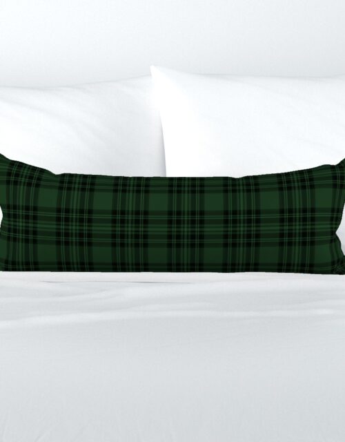 Small  Hunter Green Stewart Christmas Tartan Extra Long Lumbar Pillow