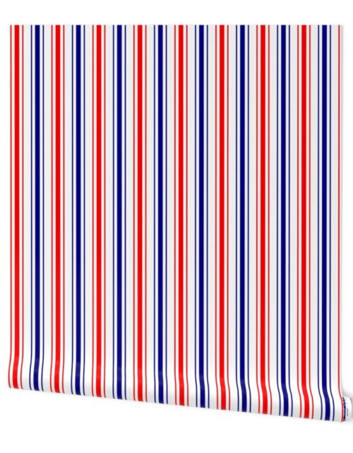 Large Red White and Blue USA Vertical Ticking Stripes Wallpaper