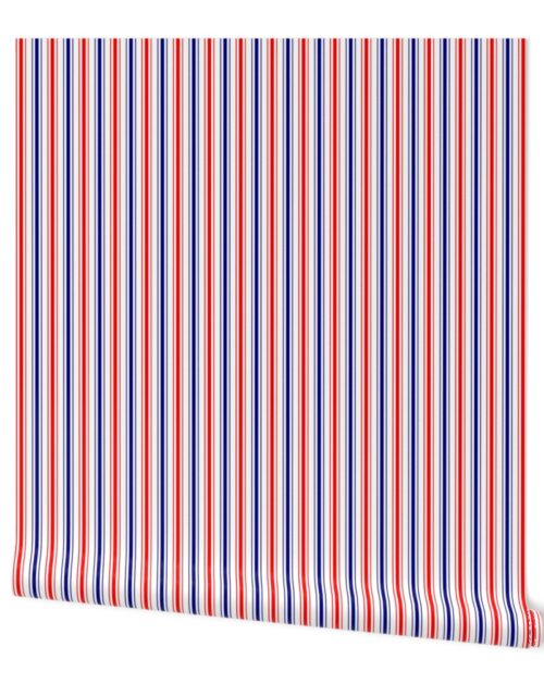 Small Red White and Blue USA Vertical Ticking Stripes Wallpaper