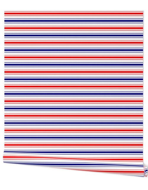 Red White and Blue USA Horizontal Ticking Stripes Wallpaper
