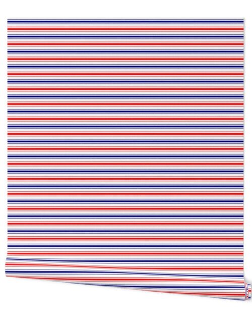 Small Red White and Blue USA Horizontal Ticking Stripes Wallpaper