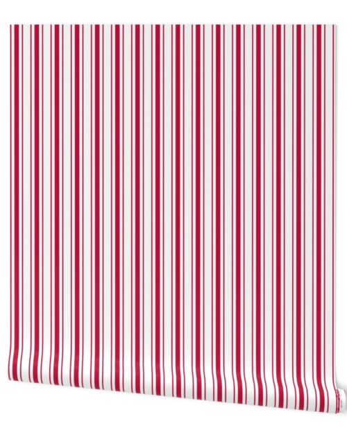 Alabama State Crimson Red and White Vertical Ticking Stripes Wallpaper