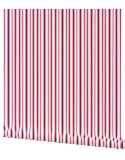 Small Alabama State Crimson Red and White Vertical Ticking Stripes Wallpaper