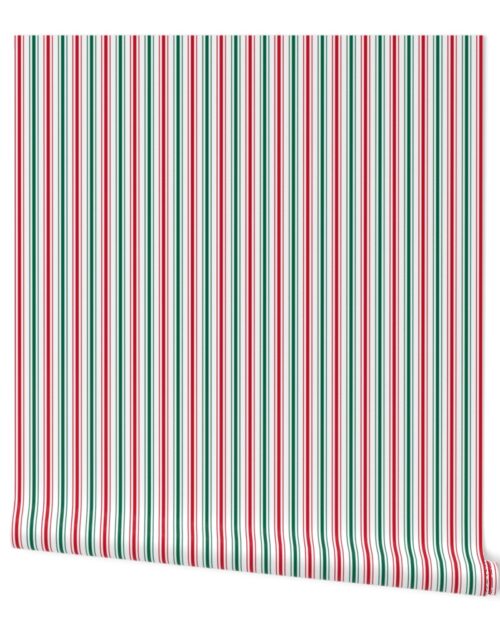 Small Mexican Flag Colors Red, White and Green Ticking Stripes Wallpaper