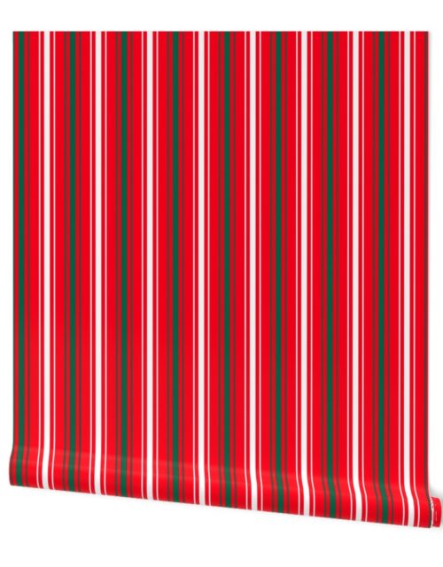 Red White and Green Christmas Ticking Stripe Wallpaper