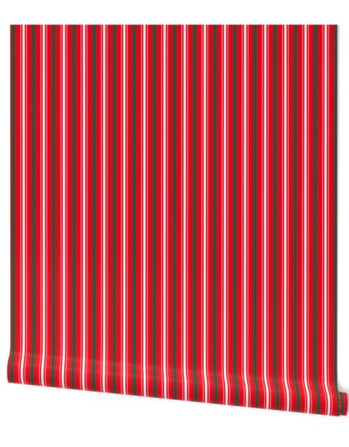 Small Red and White Christmas Ticking Stripe Wallpaper