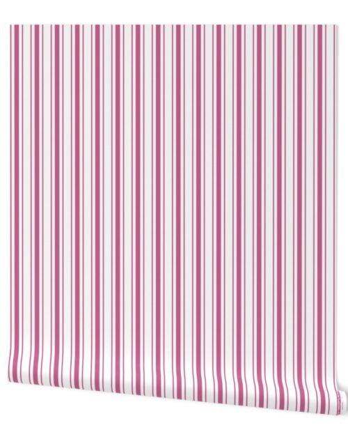 Peony Pink and White Vertical Mattress Ticking Stripes Wallpaper