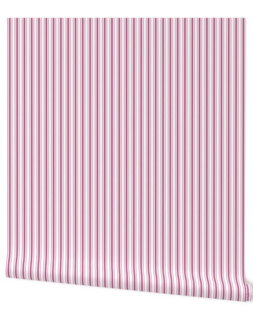 Small Peony Pink and White Vertical Mattress Ticking Stripes Wallpaper
