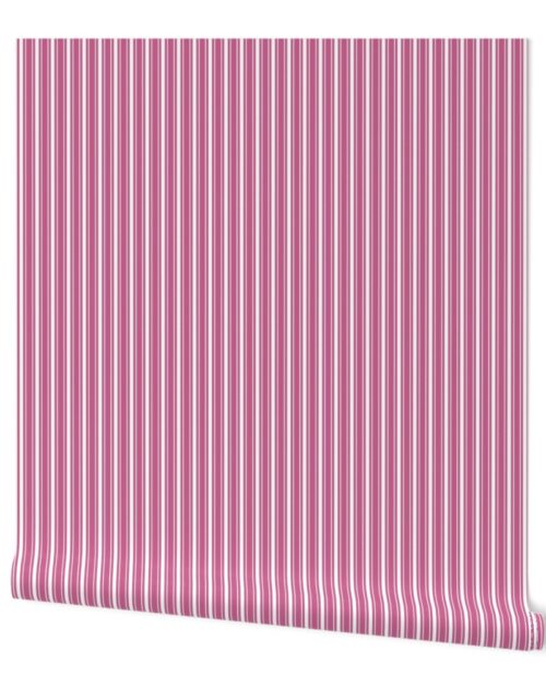 Small Reversed Peony Pink and White Vertical Mattress Ticking Stripes Wallpaper