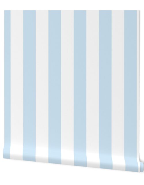 Merry Bright Pastel Blue and White Vertical 3 inch Big Top Circus Stripe Wallpaper