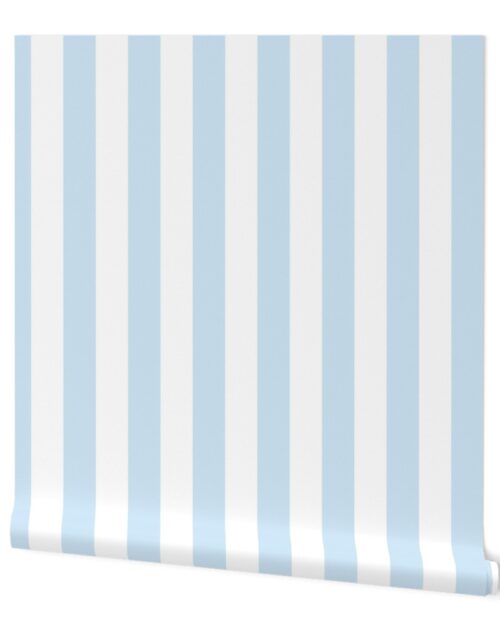 Merry Bright Pastel Blue and White Vertical 2 inch Cabana Stripe Wallpaper