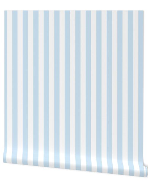 Merry Bright Pastel Blue and White Vertical 1 inch Beach Hut Stripe Wallpaper