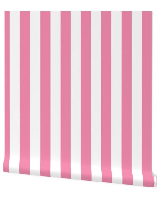 Merry Bright Coordinate Rose and White Vertical 2 inch Cabana Stripe Wallpaper