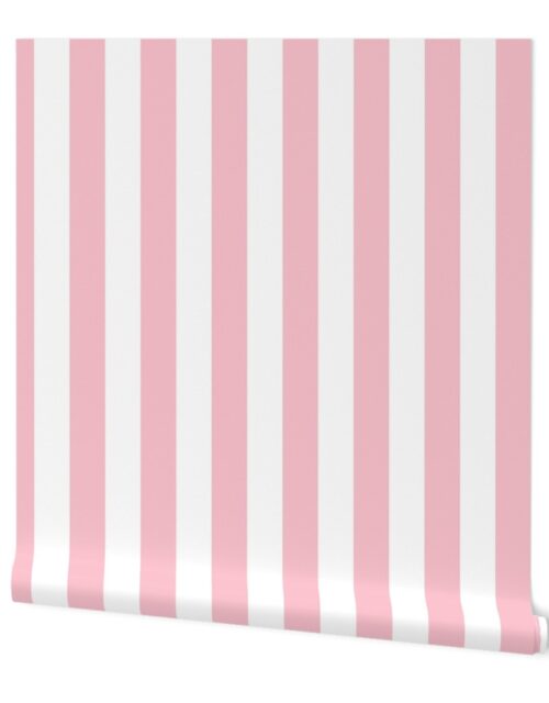 Merry Bright Pink and White Vertical 2 inch Cabana Stripe Wallpaper