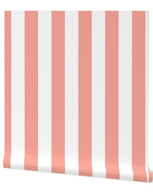Merry Bright Pastel Peach and White Vertical 3 inch Big Top Circus Stripe Wallpaper