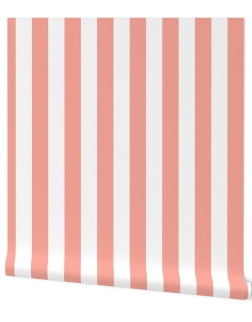 Merry Bright Pastel Peach and White Vertical 2 inch Cabana Stripe Wallpaper