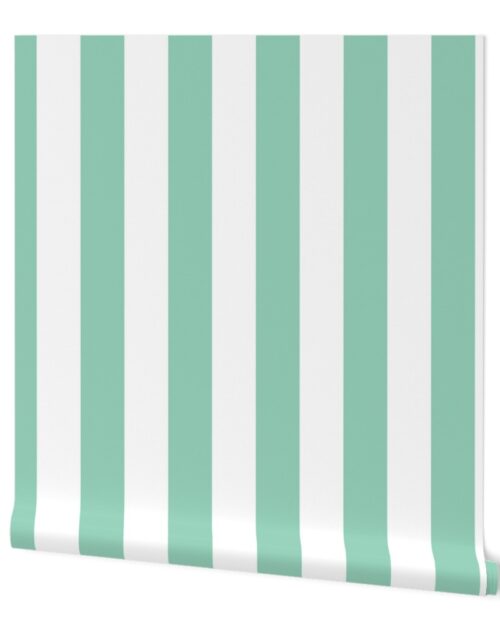 Merry Bright Mint Green and White Vertical 3 inch Big Top Circus Stripe Wallpaper