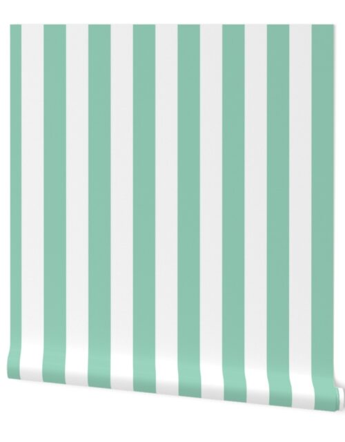 Merry Bright Mint Green and White Vertical 2 inch Cabana Stripe Wallpaper