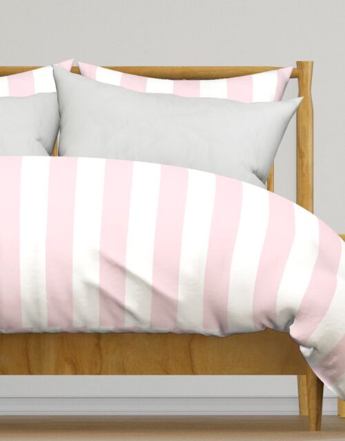 Merry Bright Pale Pink and White Vertical 3 inch Big Top Circus Stripe Duvet Cover