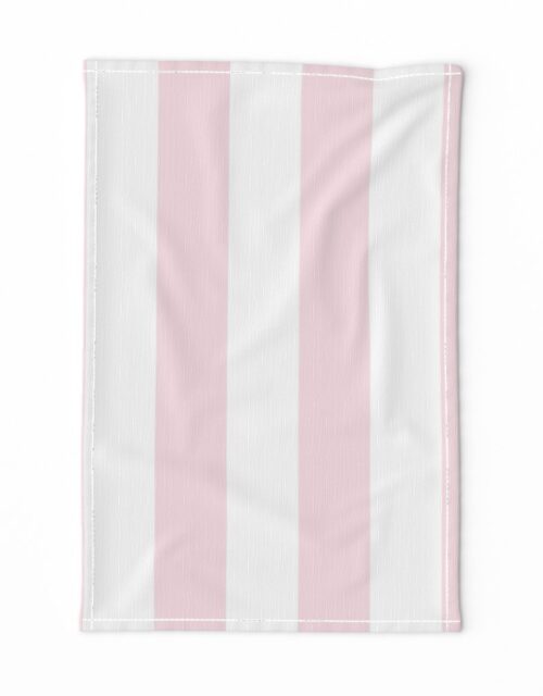 Merry Bright Pale Pink and White Vertical 3 inch Big Top Circus Stripe Tea Towel