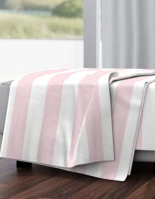 Merry Bright Pale Pink and White Vertical 3 inch Big Top Circus Stripe Throw Blanket
