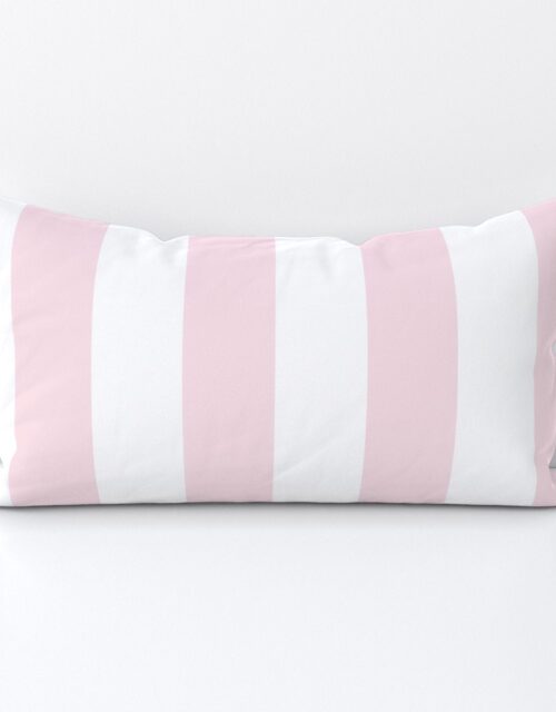 Merry Bright Pale Pink and White Vertical 3 inch Big Top Circus Stripe Lumbar Throw Pillow
